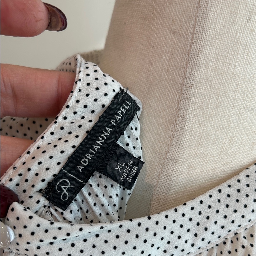 Adrianna Papell Georgette Pleated Polka Dot Blouse - Picture 7 of 11